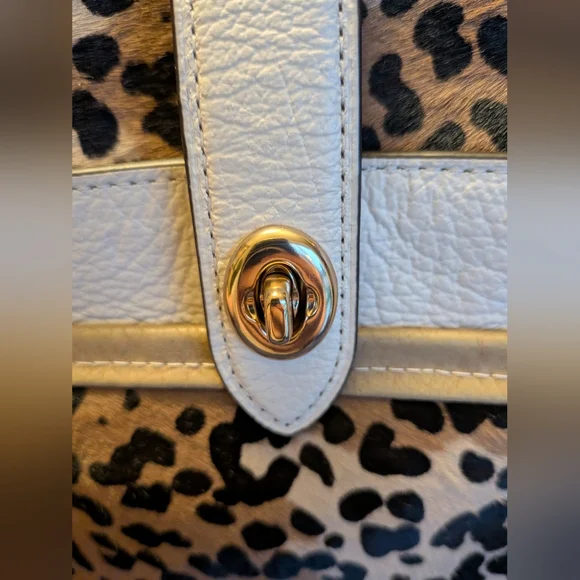 Coach Mercer 30 Satchel in Chalk with Leopard Printed Haircalf *Custom* Like New - Picture 4 of 15